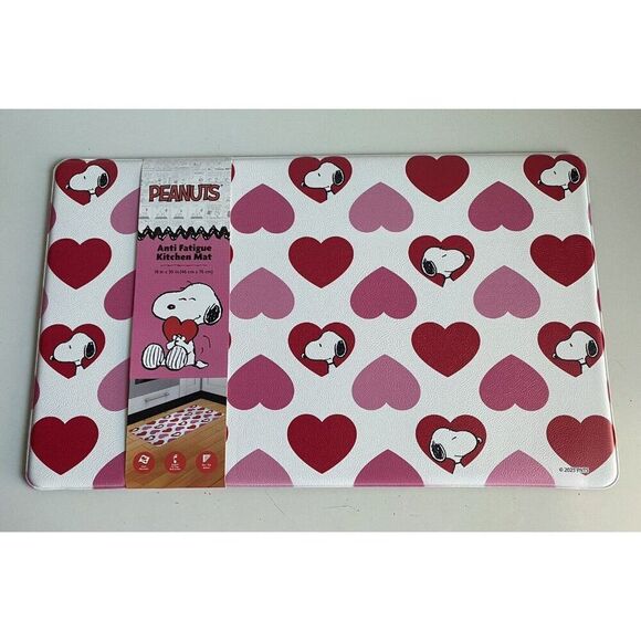 Peanuts Snoopy Valentine Hearts Anti Fatigue Kitchen Mat 18 X 30” Pink Red NEW - Picture 1 of 12